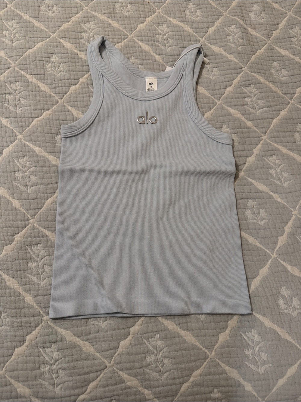 ALO Yoga Light Blue Ribbed Tank Sports Bra